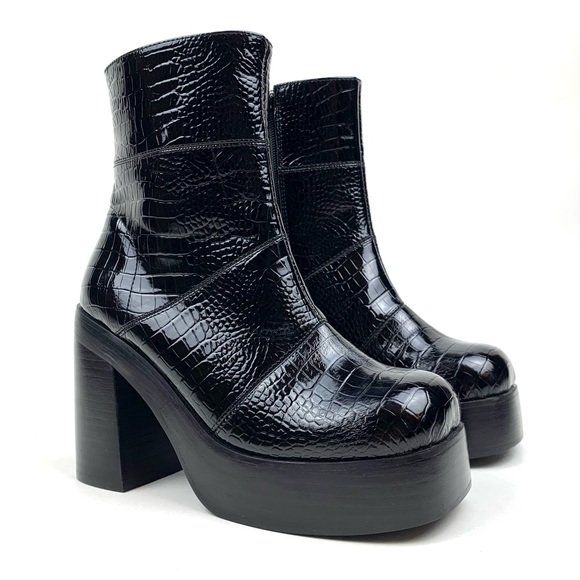 Current Mood Shoes - Dolls Kill Boots Current Mood Platform Snake Embossed Faux Patent Leather Y2K